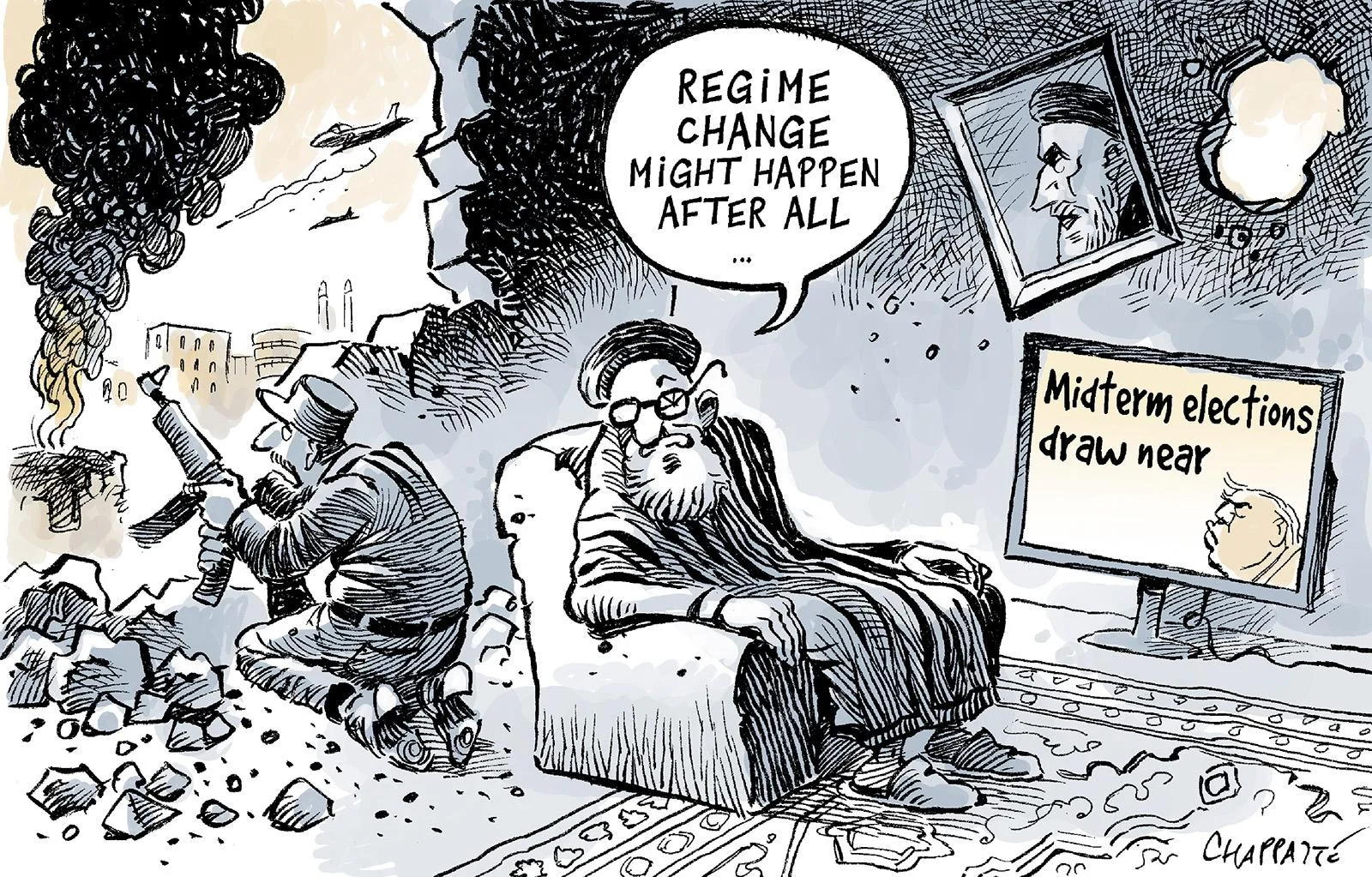 chappatte cartoons - iran usa regime change.webp